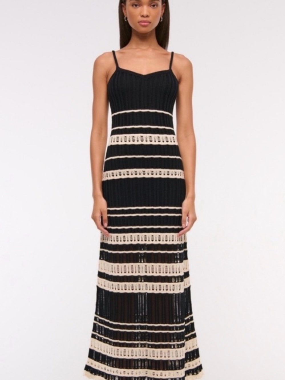 Abercrombie & Fitch Black and Cream Striped Knit Maxi Dress